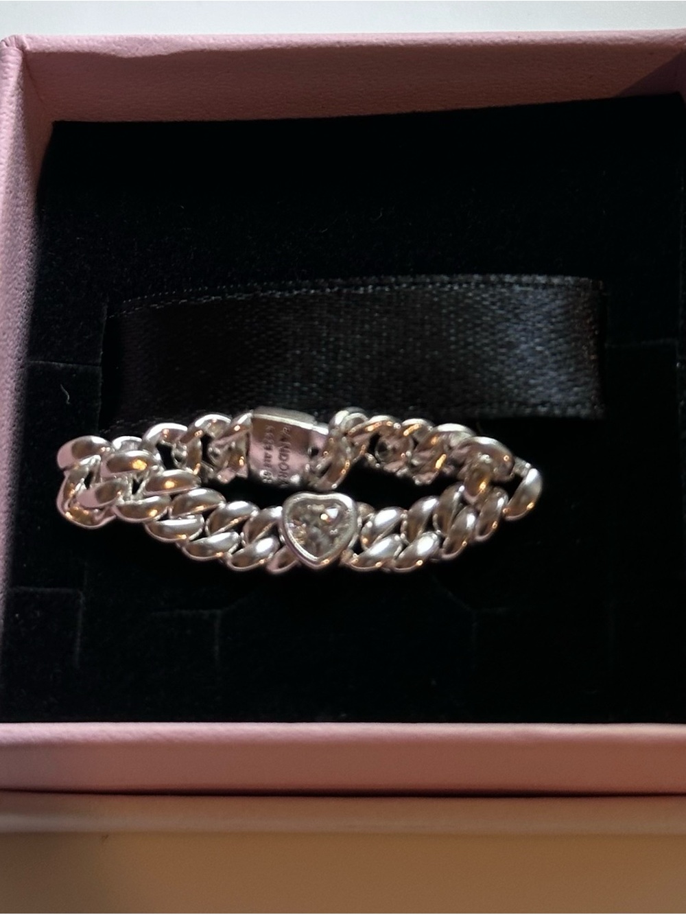 Pandora Cuban Heart Chain Ring sz 10